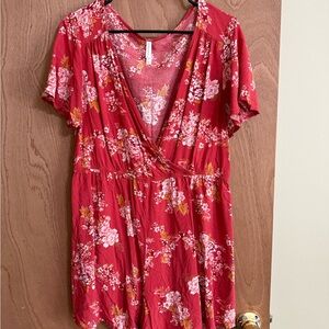 Floral Red Wrap Romper